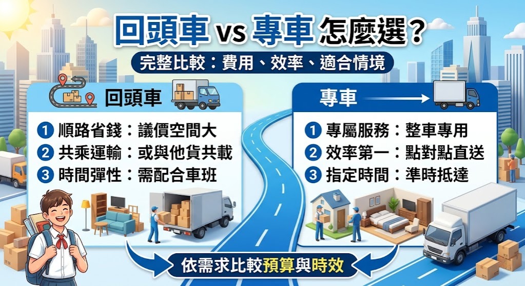回頭車怎麼選?專車 vs 回頭車完整比較,費用、效率與適合情境一次看